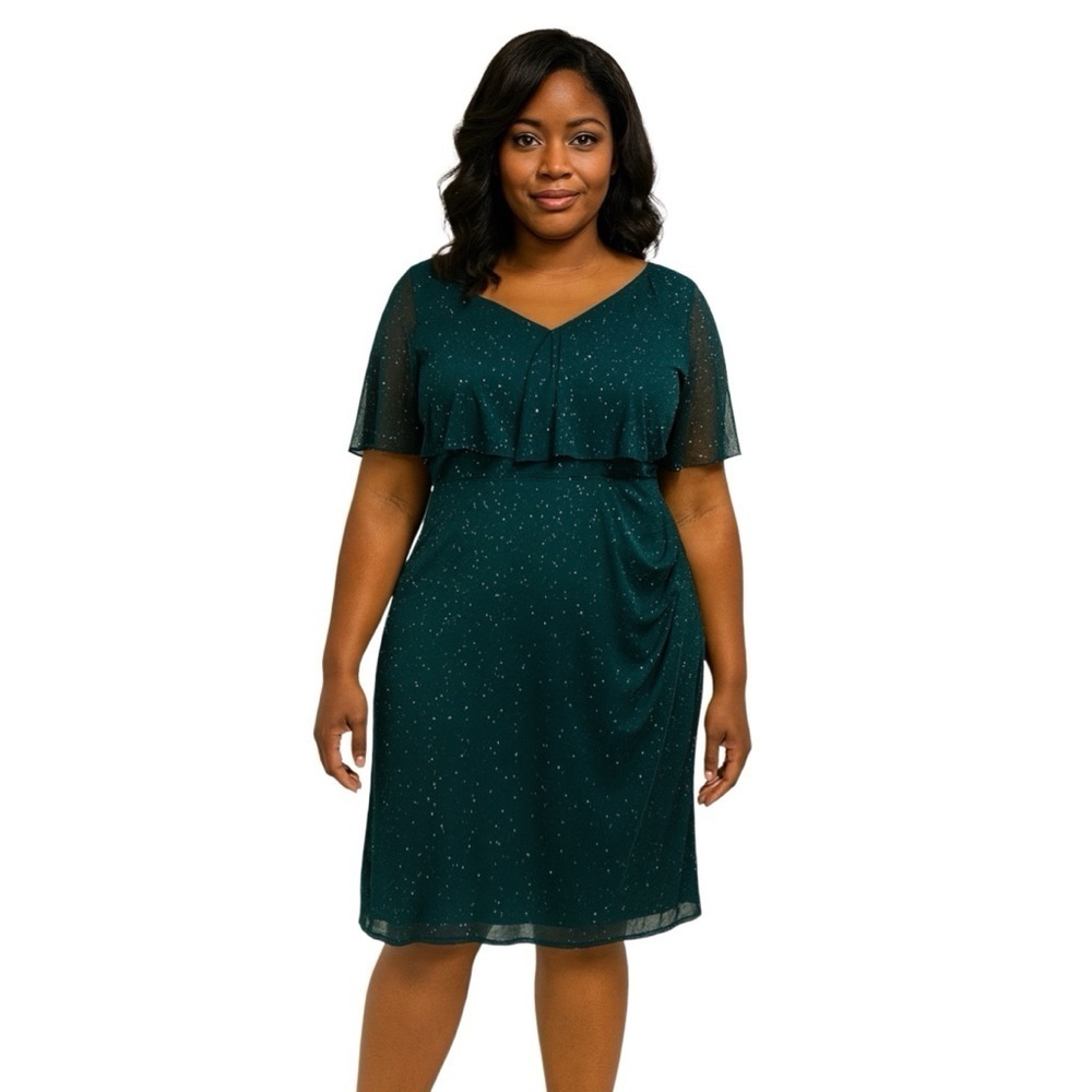 Connected Women's Green Plus Size 20W Green Shimmer Dress
